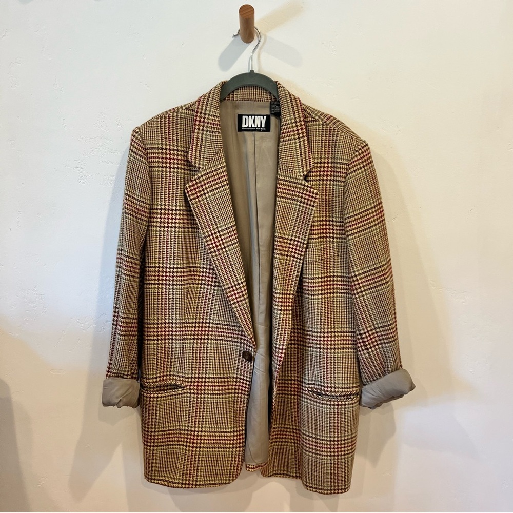 DKNY Houndstooth Wool-Blend Blazer - size 12 - wool cashmere blazer